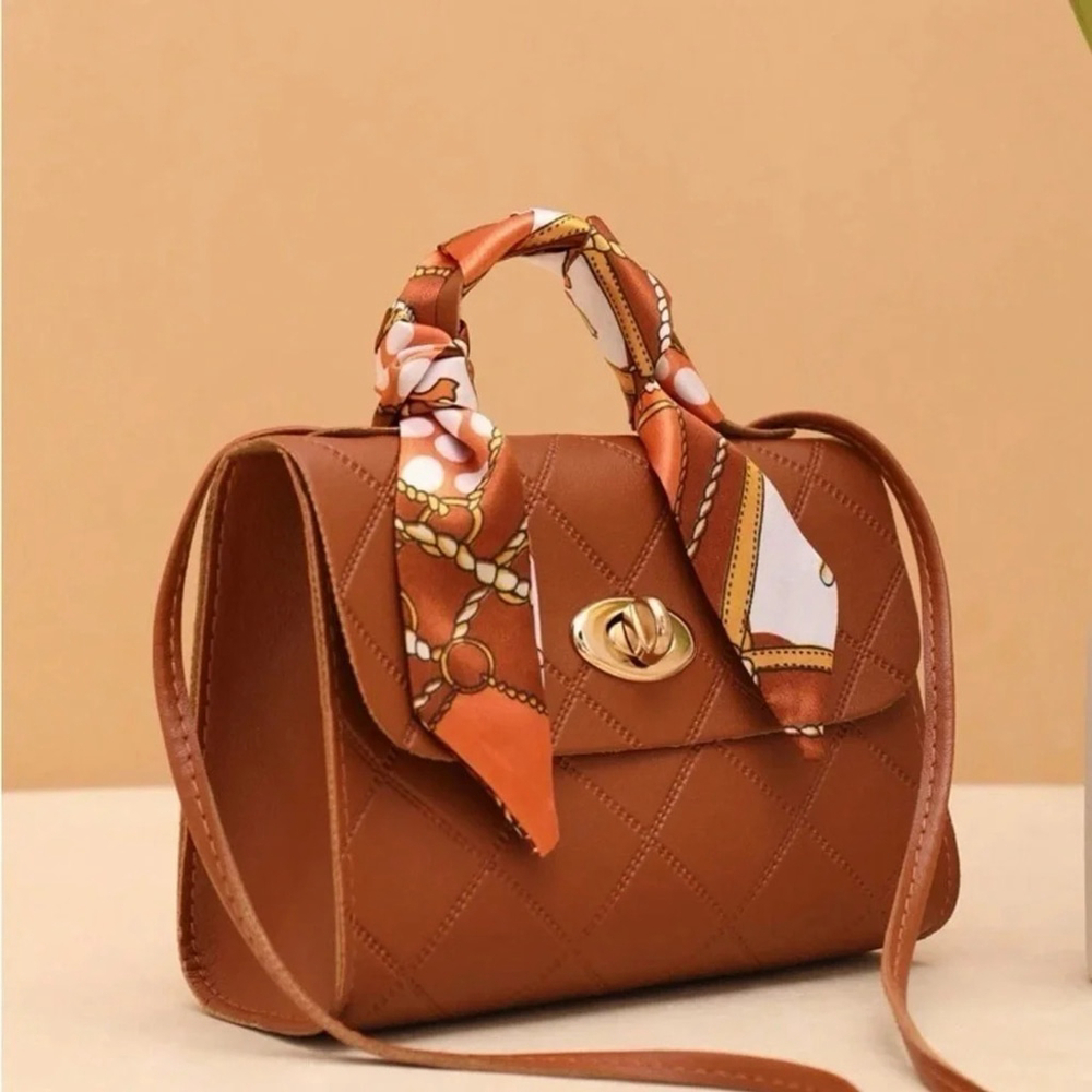 ⚠️Clearance Brown Silk Scarf Handle Crossbody Bag - Picture 4 of 6
